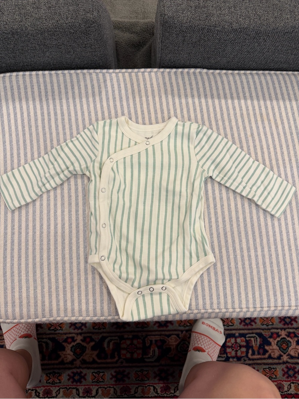 Pehr, Long-Sleeve Kimono One-Piece, Stripes Away Sea, Size 3-6m